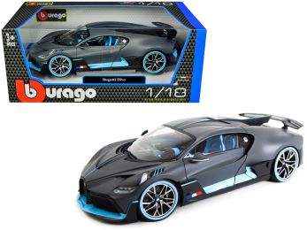 Bugatti Divo Matt Gray with Blue Accents 1/18 Diecast Model Car by Bburago