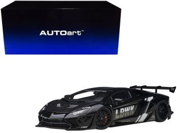 Lamborghini Aventador Liberty Walk LB-Works Livery Black with Carbon Hood Limited Edition 1/18 Model Car by Autoart