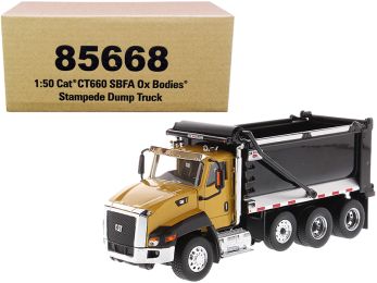 CAT Caterpillar CT660 SBFA with Ox Bodies Stampede Dump Truck Yellow and Black 1/50 Diecast Model by Diecast Masters