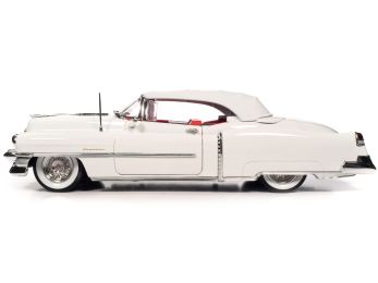 1953 Cadillac Eldorado Soft Top Alpine White with Red Interior 1/18 Diecast Model Car by Auto World