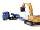 Heavy Haulage Flatbed Transporter Blue and Liebherr 974 Litronic Excavator Yellow 1/87 (HO) Diecast Models by Siku